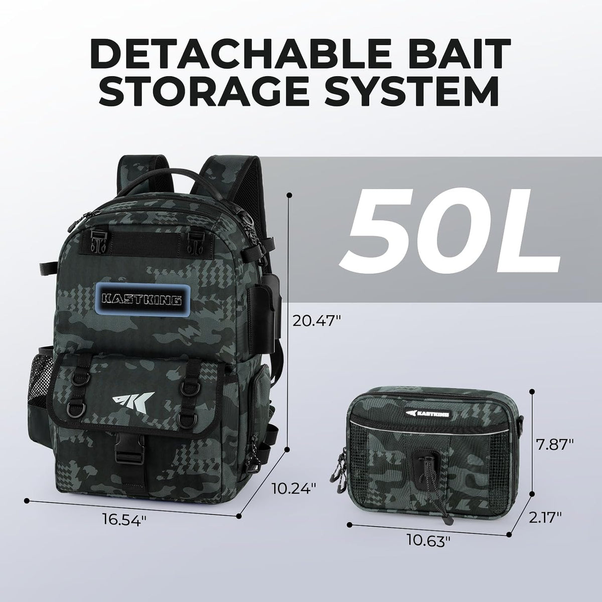 KastKing BaitSpace 50L Fishing Backpack with 4 Tackle Boxes, 2 Rod Holders