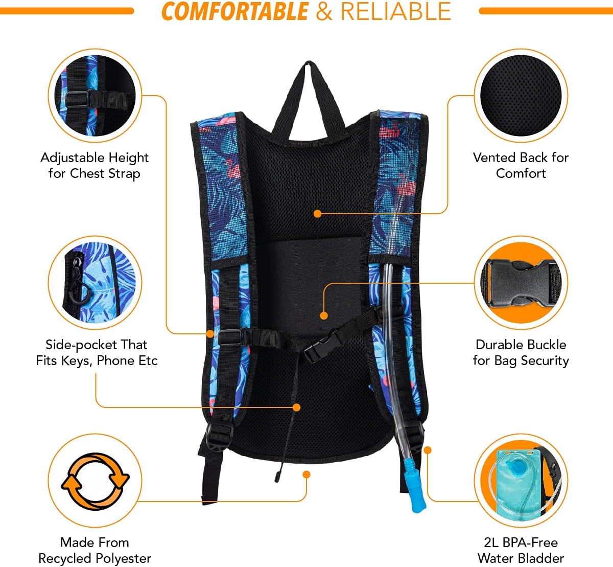 Vibe Festival Gear Rave Hydration Pack Backpack with 2L Water Bladder for Women Men – Festival Hydropack, Hydro Pack, Leak Proof, Lightweight – Teens, Party, Hiking, Running, Outdoor Sports