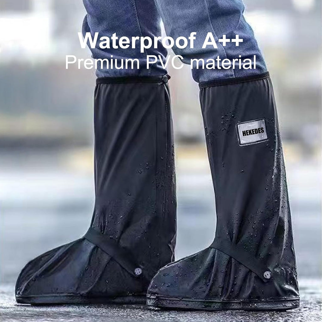 Waterproof Shoe Covers, Reusable & Foldable Rain Boot Shoe Cover with Zipper, Non-Slip, Reflector, Men Women Rain Gear, Black