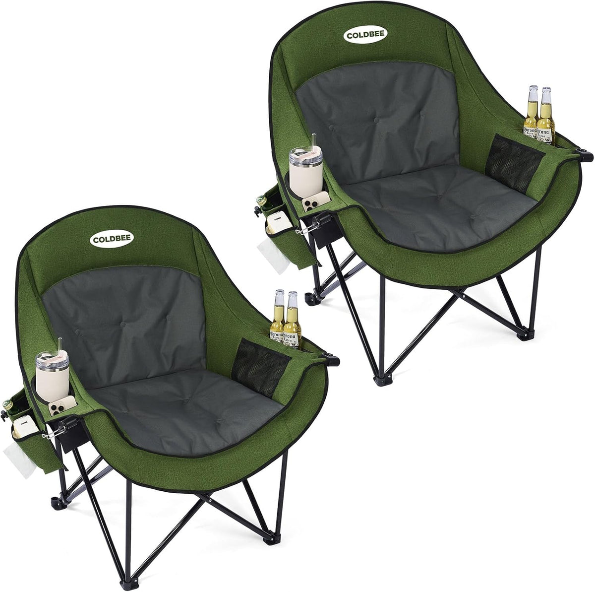 Coldbee 2PCS Oversized Camping Chairs, Heavy Duty Padded, Thick Headrest