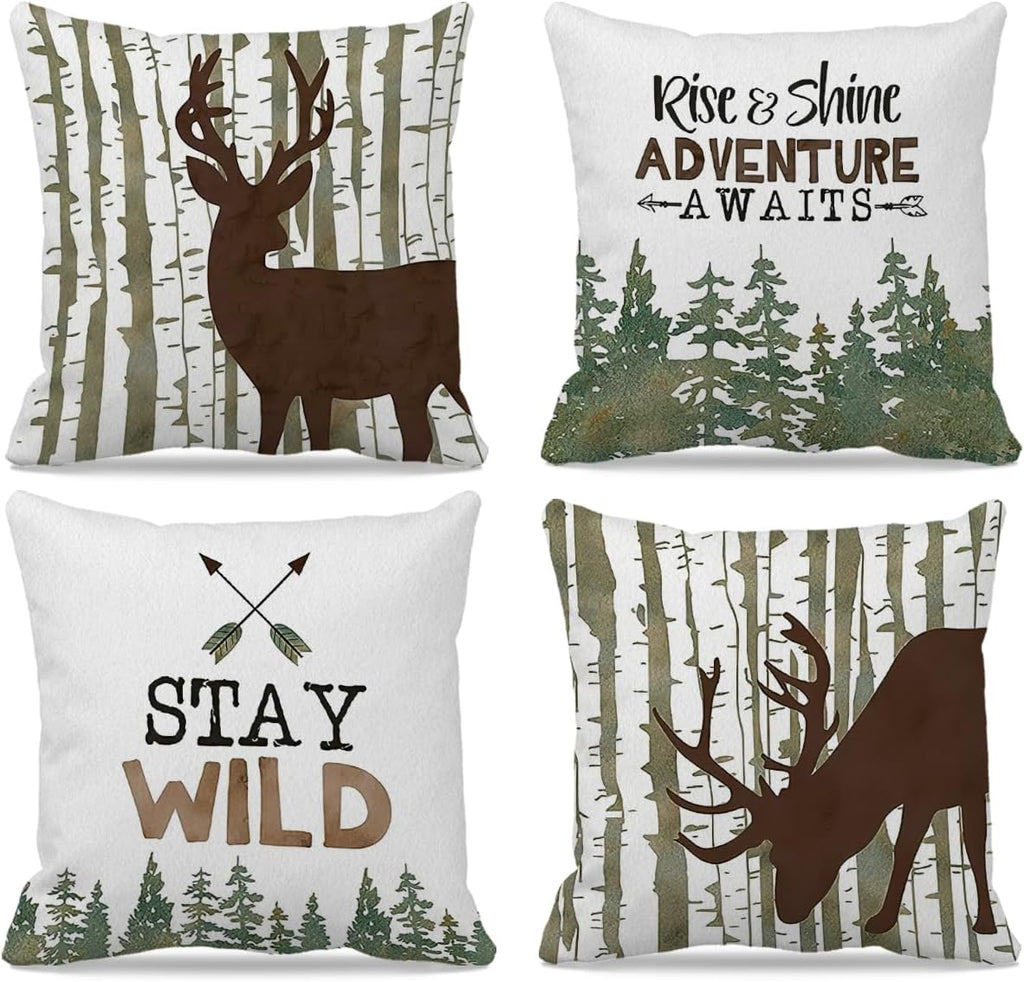Camping Bear Themed 18″×18″ Throw Pillow Case Set of 4