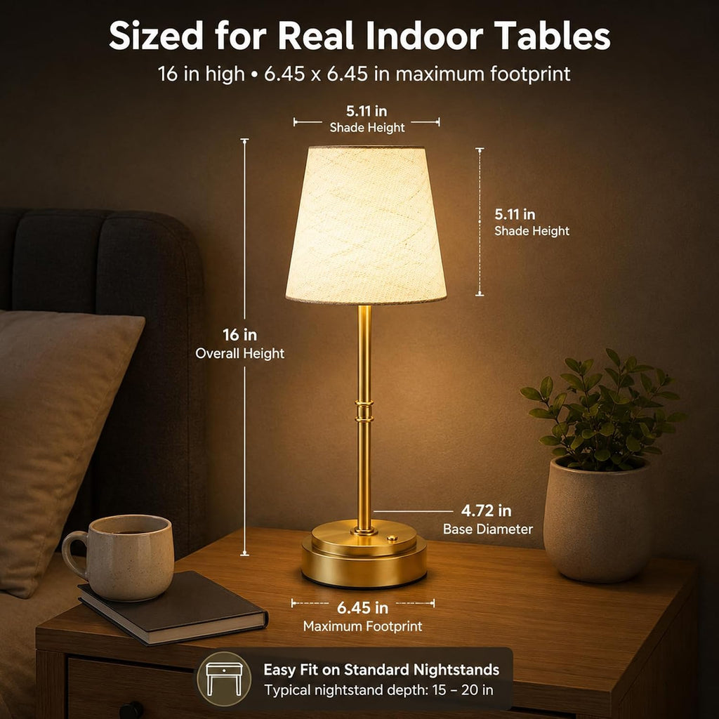 Rechargeable Cordless Table Lamp, Nightstand to End Table,Gold,1 Pack