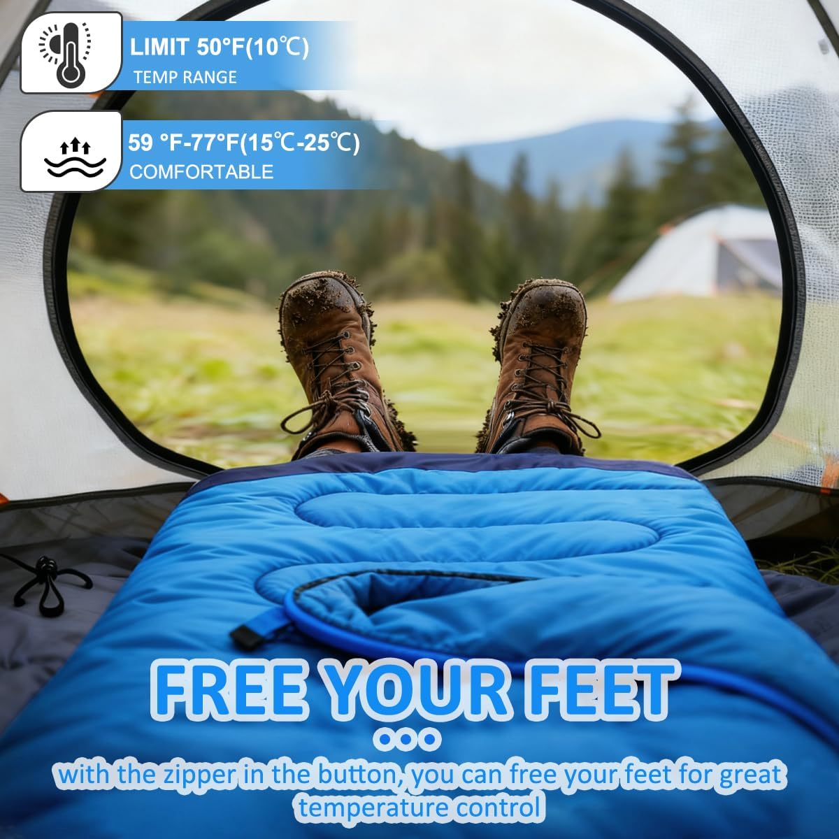 oaskys Camping Sleeping Bag - 3 Season Warm & Cool Weather - Summer Spring Fall Lightweight Waterproof for Adults Kids - Camping Essentials Gear Accessories Hiking Sleep Must Haves