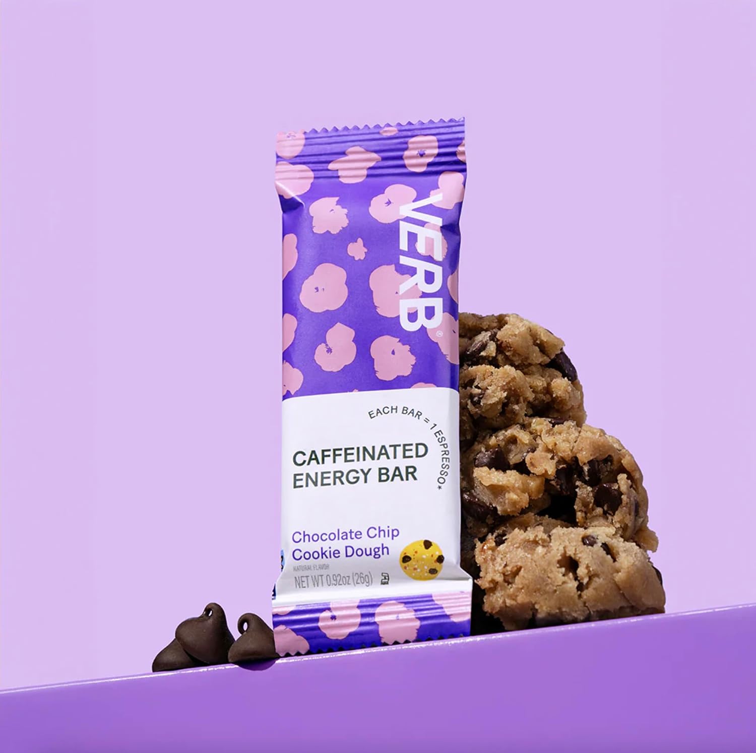 Verb Caffeinated Energy Bars Chocolate Chip Cookie Dough (26g, Pack of 16)