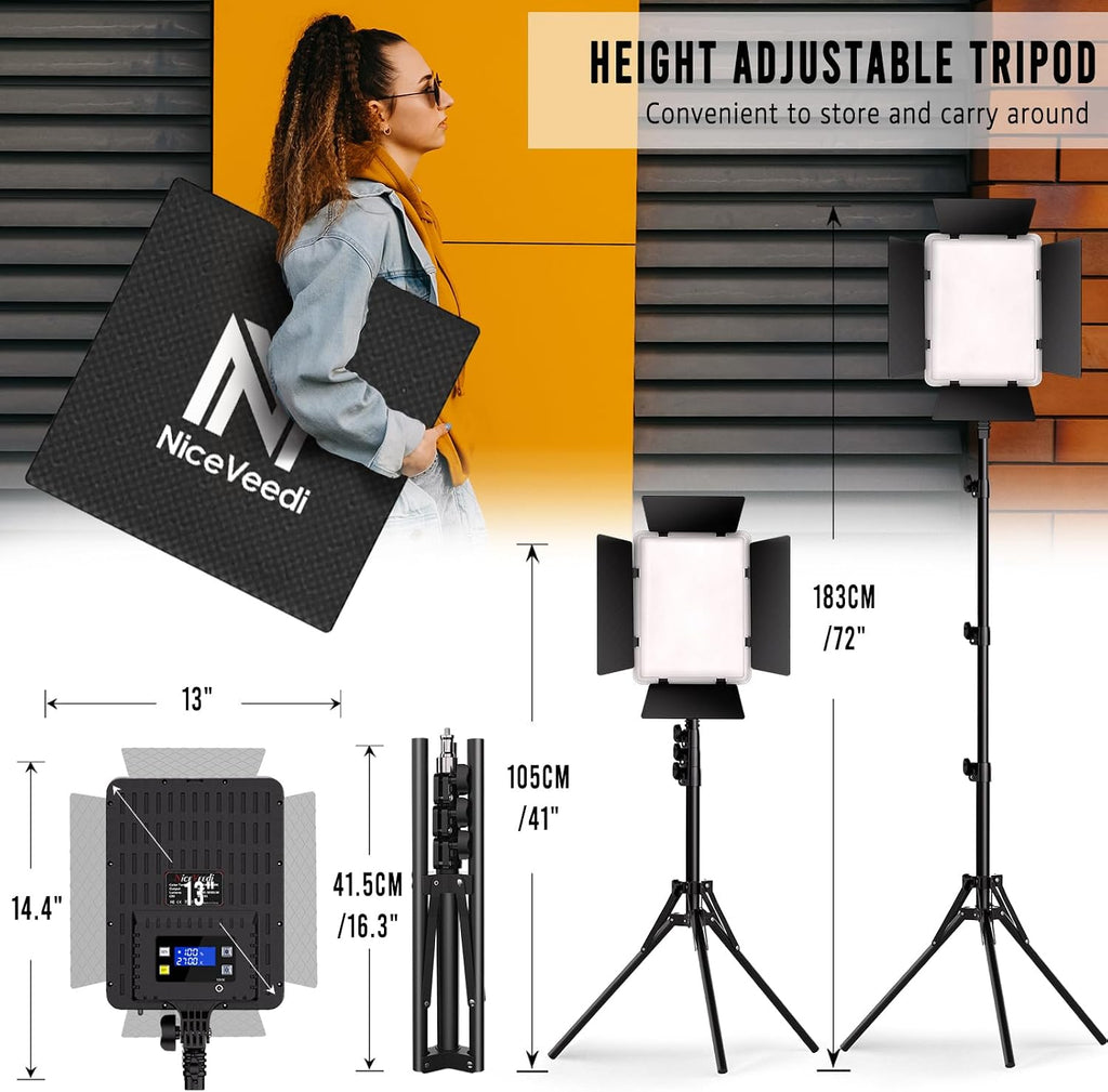 NiceVeedi 2-Pack Photography Lighting Kit, 36W Bi-Color Studio Lights 2700-6500K CRI 95+, Dimmable LED Video Light Kit with Remote Control & 72” Tripod Stand, Lighting for Video Recording/Photography