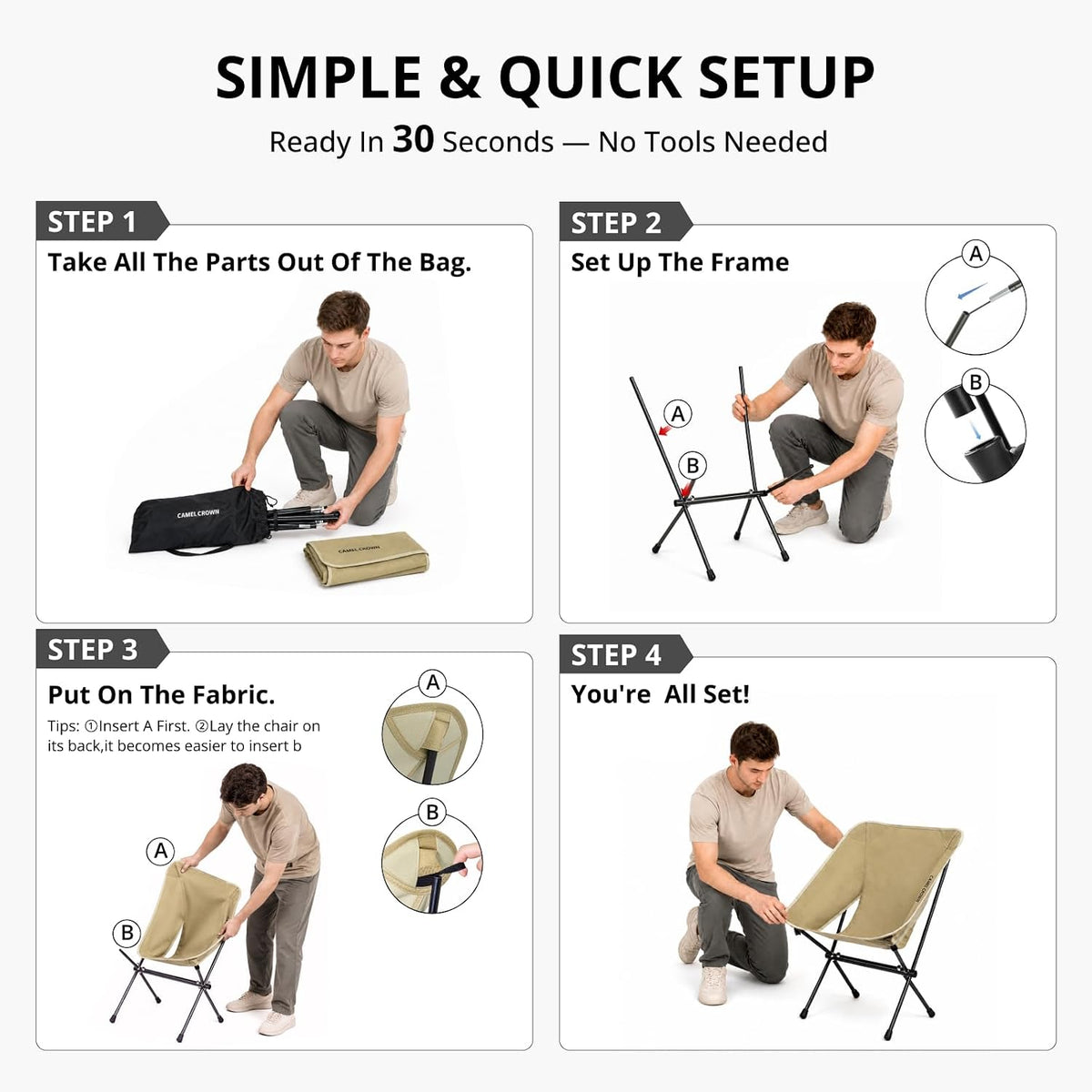 CAMEL CROWN Portable Camping Chair Lightweight Compact Folding Chair Mesh for Outdoor Camp Travel Beach Picnic Festival Hiking Backpacking (Brown, 1 Pack)