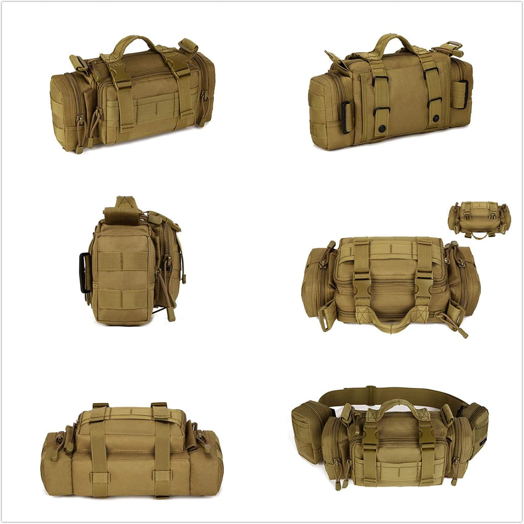 Utility 3P Military Tactical Duffle Waist Bags MOLLE Assault Shoulder Backpack Multifunction EDC Pouches Heavy Duty Fanny Packs (Brown)