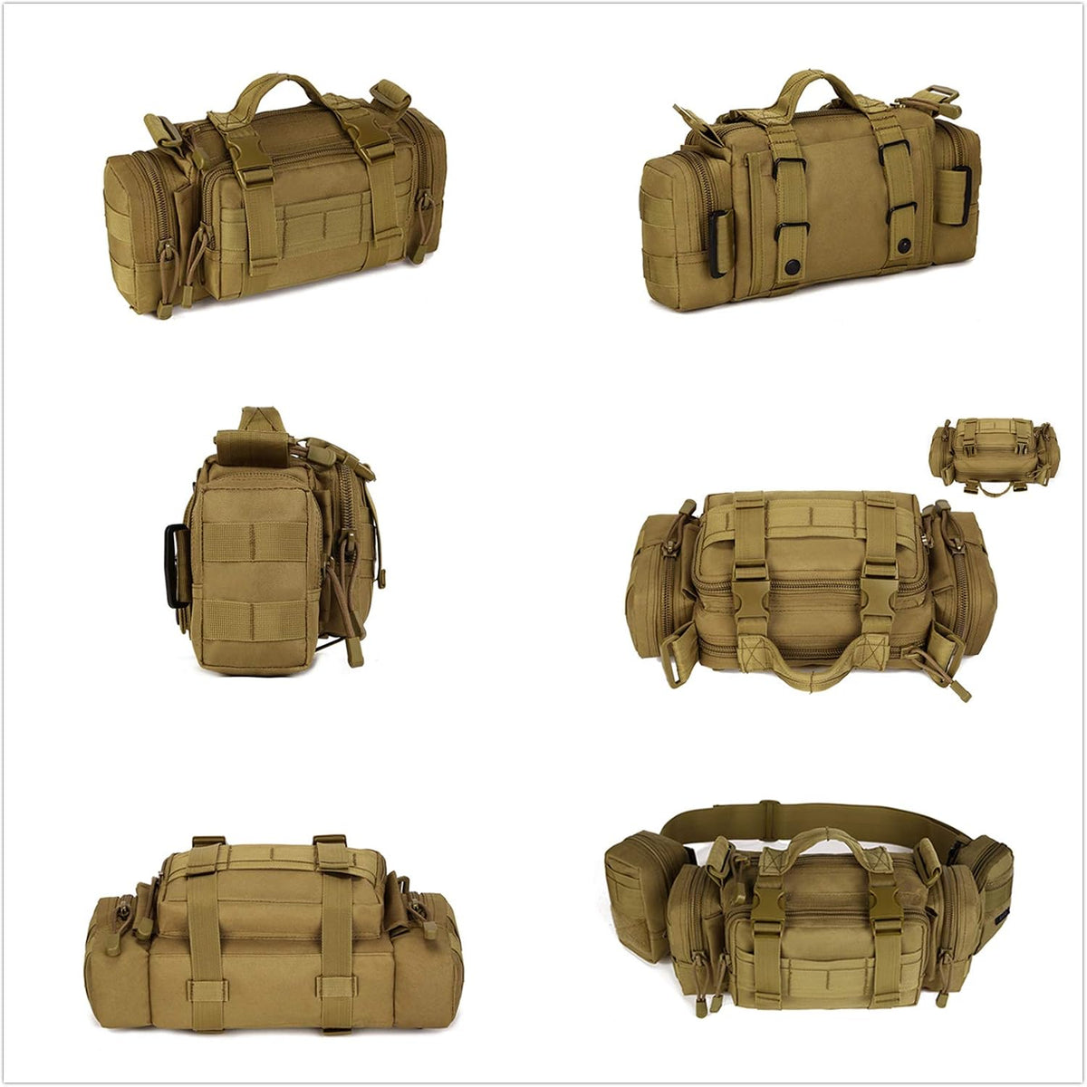 Utility 3P Military Tactical Duffle Waist Bags MOLLE Assault Shoulder Backpack Multifunction EDC Pouches Heavy Duty Fanny Packs (Brown)