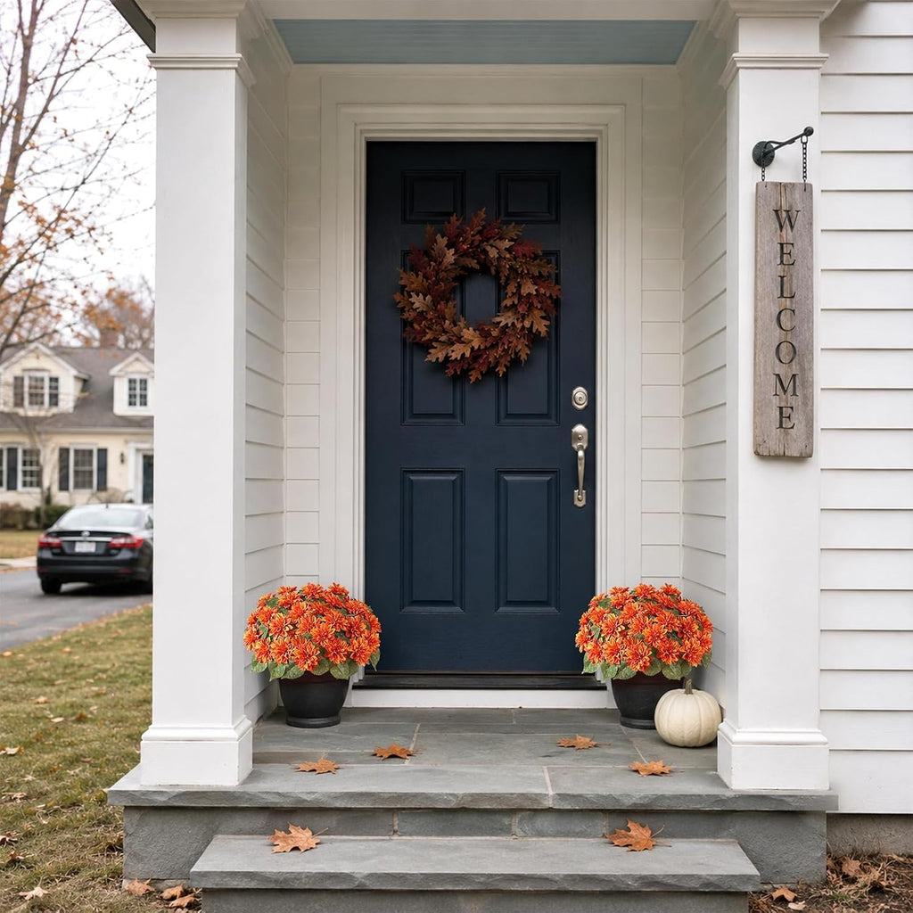 2 Set Fall Artificial Dahlia Topiary Ball Trees for Front Porch (Orange)