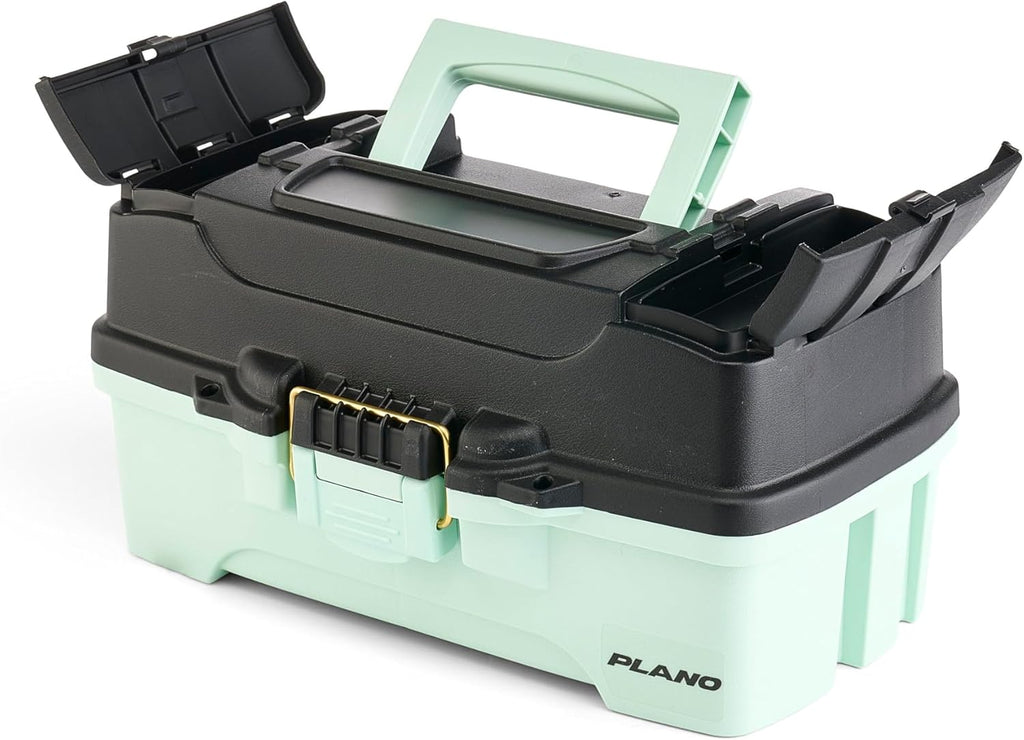 Plano Catch All One-Tray Tackle Box Kit, Black/Blue, Rust-Proof Brass Latch, Top-Access Tray with Deep Storage, Made in the USA, Portable Fishing Gear Storage Organizer