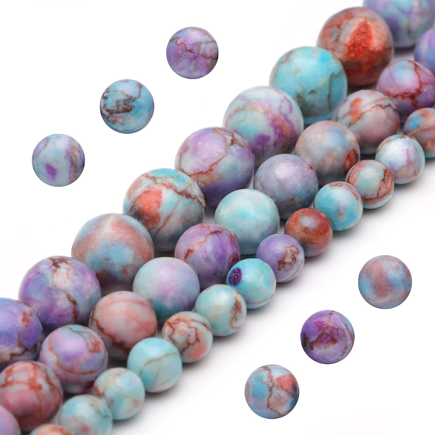 Youngbling Natural Gemstone Beads for Jewelry Making,10mm Rainbow Stone Jade Polished Round Smooth Stone,Genuine Real Stone Beads for Bracelet Necklace 15 Inch