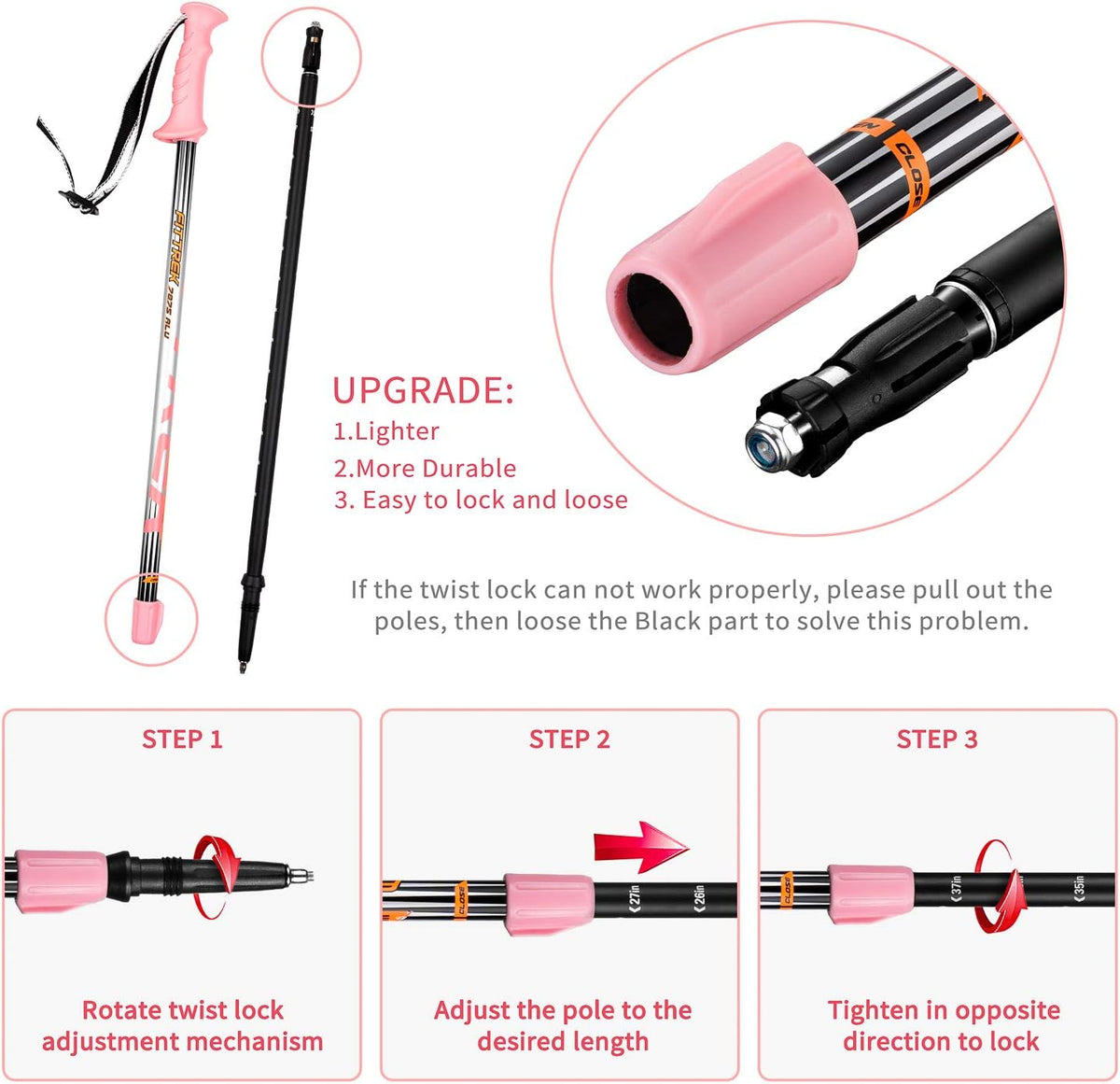 FitTrek Hiking Poles for Kids - Ultralight Nordic Walking Sticks - Telescopic Child Trekking Poles Collapsible 2 Pack