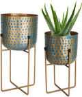 Set of 2 Metal Planters with Stands – 16″ & 12″ Decorative Flower Pots for Indoor & Outdoor Plants | Rustic Home & Garden Décor for Living Room, Patio, Balcony, Housewarming Gift