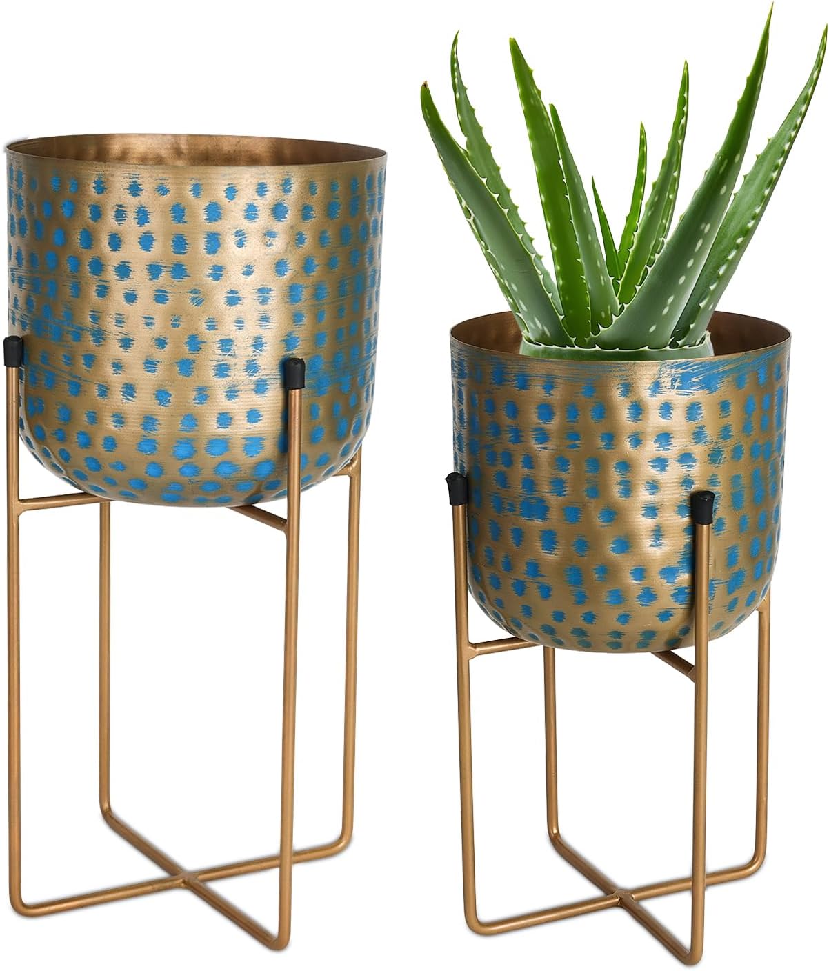 Set of 2 Metal Planters with Stands – 16″ & 12″ Decorative Flower Pots for Indoor & Outdoor Plants | Rustic Home & Garden Décor for Living Room, Patio, Balcony, Housewarming Gift