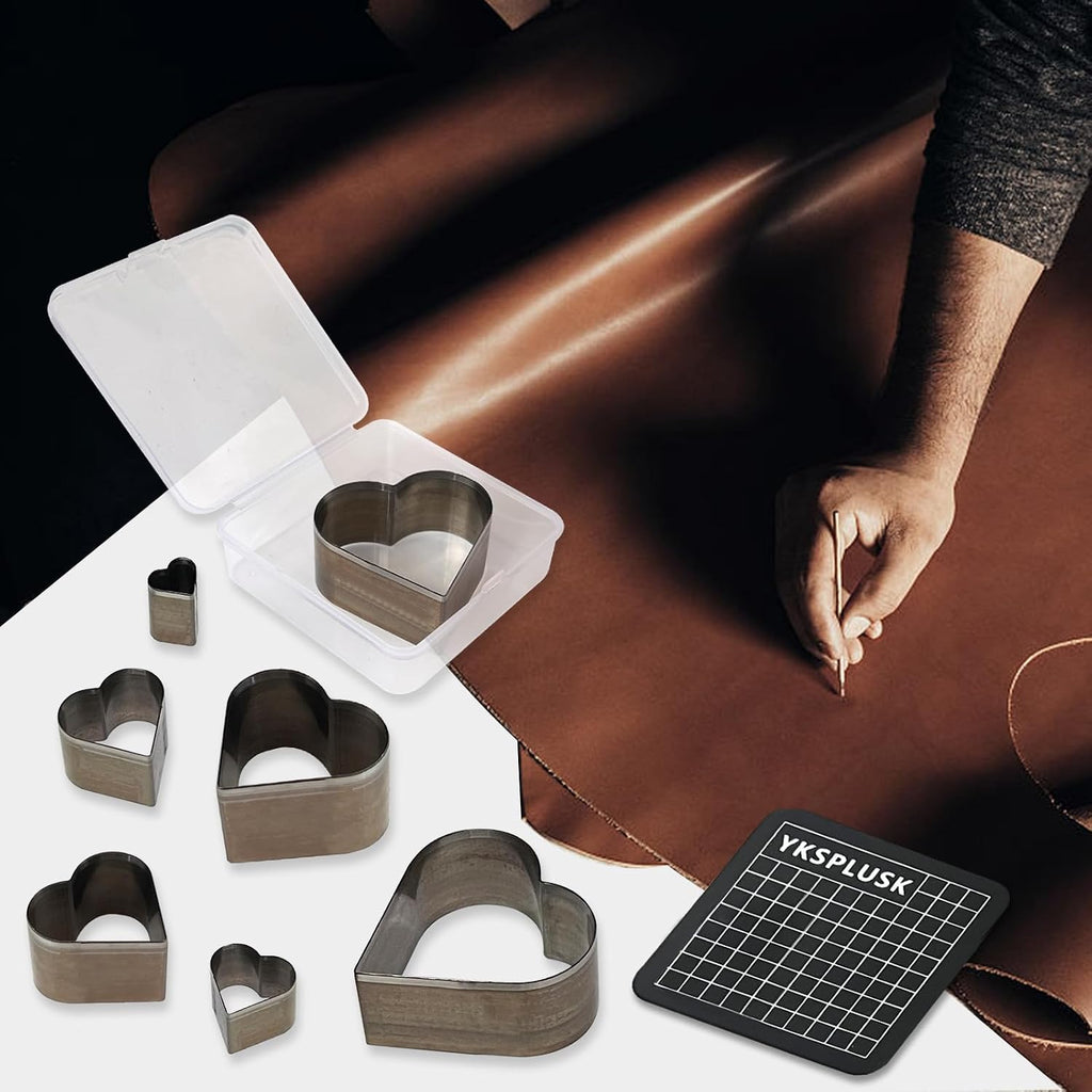 9 Pcs Leather Hole Cutter Tool Set, 9 Sizes Heart Shape Cutter Tools High Carbon Steel, Leather Cutting Dies Kit for DIY Craft, Hollow Punching with Plastic Box
