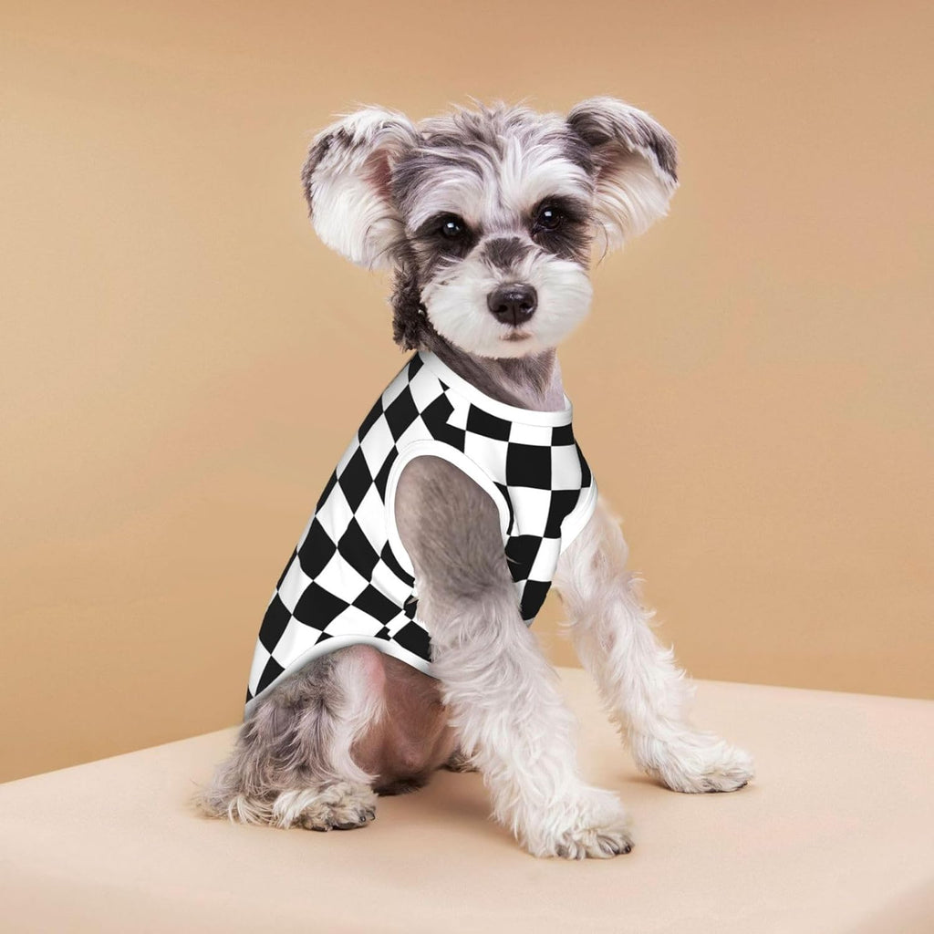 Black White Checkered Dog Shirts Sleeveless Puppy Cotton T-Shirts