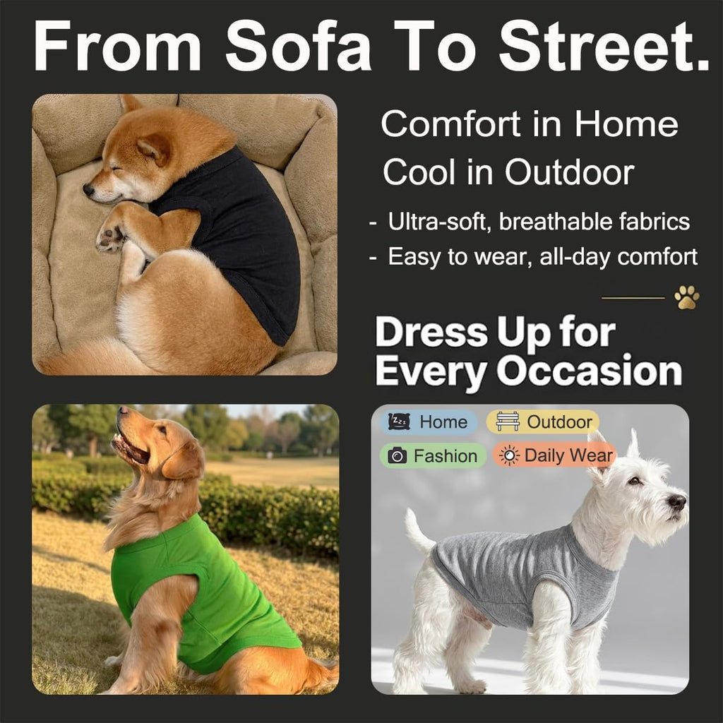 Chol&Vivi Dog Clothes Shirts, 4pcs Shirt for Large Size Dog, Blank Pet Cotton Sleeveless Apparel Soft and Lightweight, Tank Top for All Breeds, Black/Grey/White/Dark Green, XX-Large