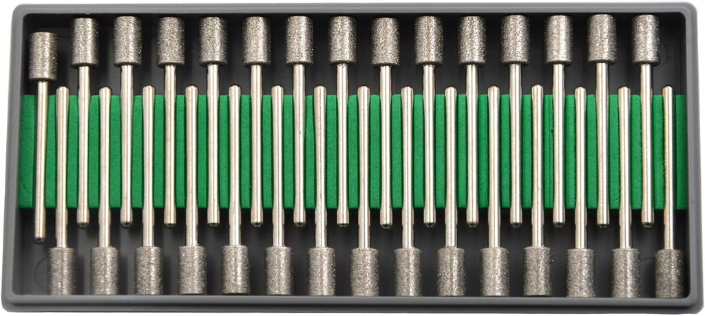 30Pcs 6mm Cylinder,3mm Shaft,Diamond Stone Abrasive Burs Burr Grit Bits for Rotary Tool Grinding Head Jewelry Lapidary Woodworking (Cylinder 6mm)