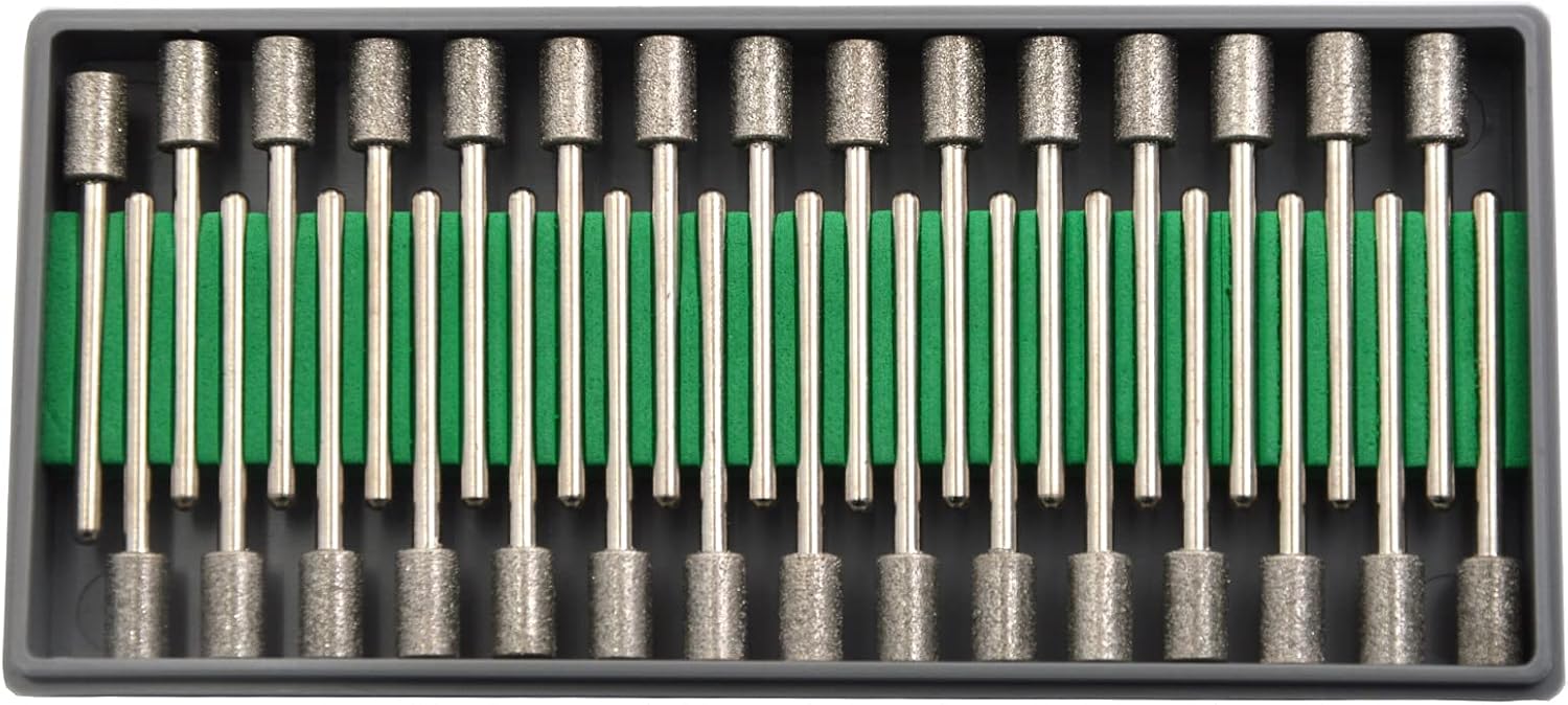 30Pcs 6mm Cylinder,3mm Shaft,Diamond Stone Abrasive Burs Burr Grit Bits for Rotary Tool Grinding Head Jewelry Lapidary Woodworking (Cylinder 6mm)
