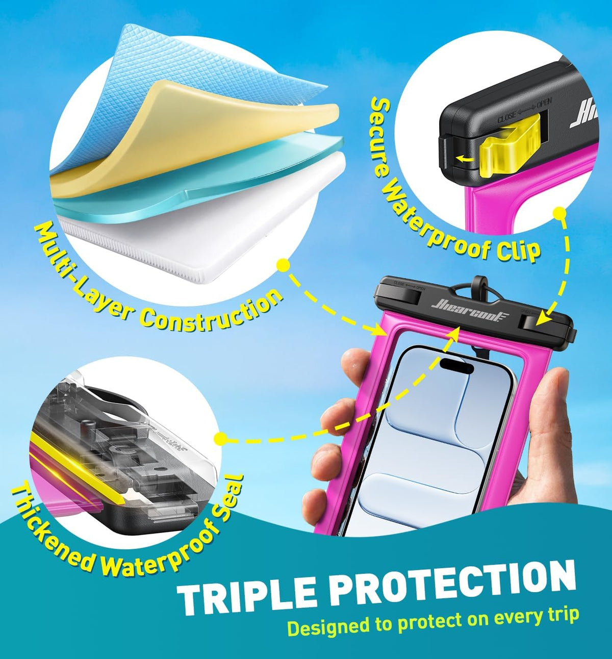 Hiearcool Waterproof Phone Pouch, Waterproof Phone Case, Bright Red 2-Pack