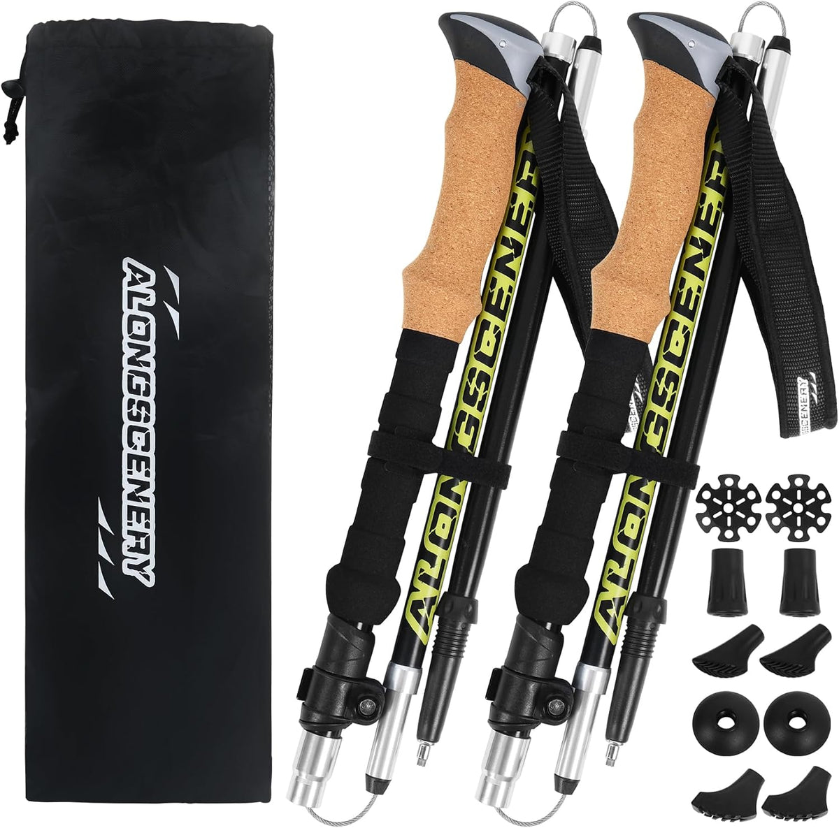 Collapsible Trekking Poles for Hiking-Lightweight Adjustable Walking Sticks with 7075 Aluminum,Anti-Shock,Quick Lock&Cork Grips for Men/Women, Camping, Backpacking, Mountaineering, 2 Pcs