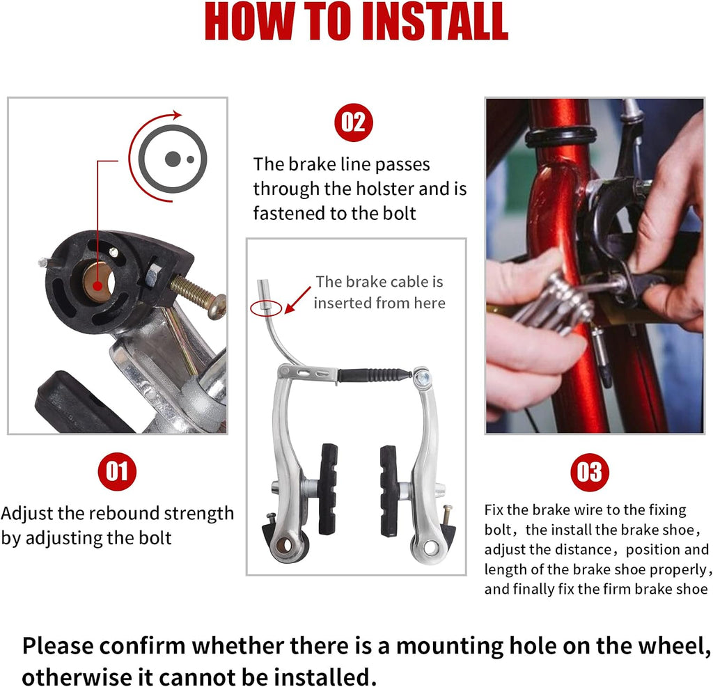 Gashwer V-Type Bike Brakes Set, Complete Universal Bike Front and Rear MTB Bicycle Brake, Inner and Outer Callipers Cables Lever Kit with Multi-Tool Wrenches Silver