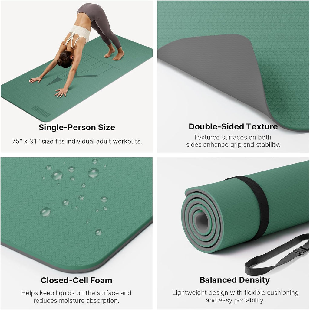 Yoga Mat TPE 72"x31.5"x0.31" Thick Non Slip Exercise Mat