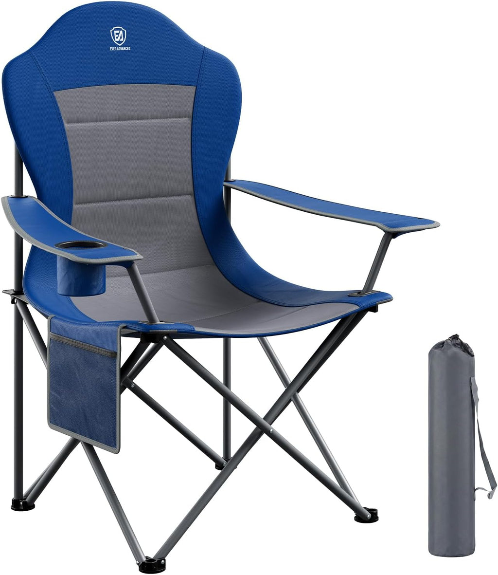 EVER ADVANCED Folding Camping Chair with High Back Padded 2 Pack Oversized Portable Lawn Chairs Lightweight Sturdy Steel Foldable Outdoor Camp Chair for Adults, Black