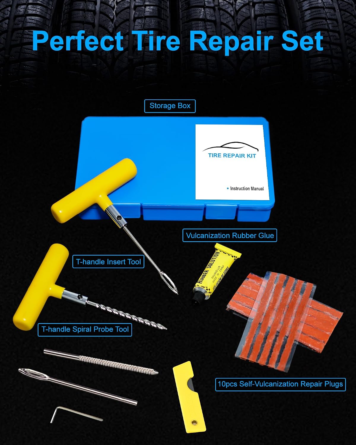 Tire Repair Kit with Plugs, Tire Plug Kit Heavy Duty Professional for Car, ATV, Motorcycle, Truck, Flat Tire Emergency Repair (Boxed Type - 19 PCs)
