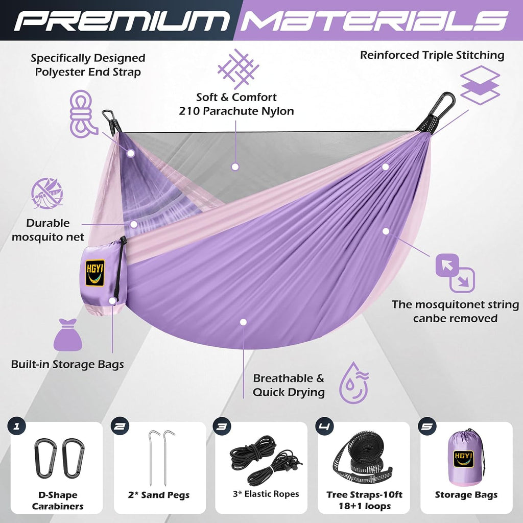 Camping Hammock Mosquito Net,Double & Single Portable Hammocks for Small Hammocks with 2 Tree Straps,Hammock Tent for Travel Camping,Camping Accessories for Indoor Outdoor Hiking Backpacking
