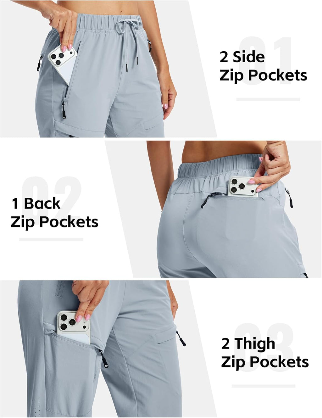 MoFiz Womens Hiking Cargo Pants Waterproof Lightweight with Zipper Pockets