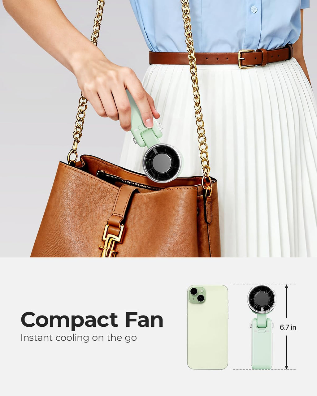 Portable Handheld Turbo Fan - 5 Gear High Speed 4000mAh Rechargeable Mini Personal Hand Fan Blow Cold Air, Battery Operated Travel Essentials, Beach Vacation, Gifts for Women, Men (Green)