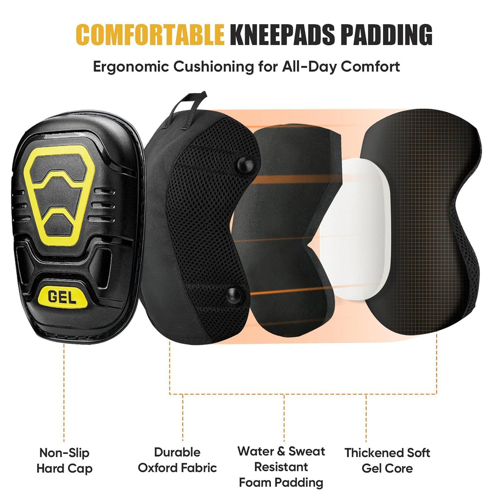 TICONN Gel Knee Pads for Work, Professional Heavy Duty Work Knee Pads for Men with Soft Foam and Gel Cushion for Men Construction, Garden, Flooring (Black/Yellow)