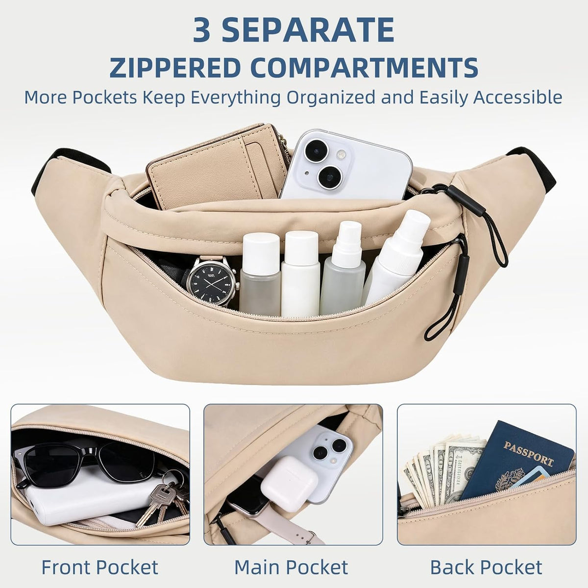 ZOORON Fanny Packs for Women Men Crossbody Waist Pack Bag Running Belt