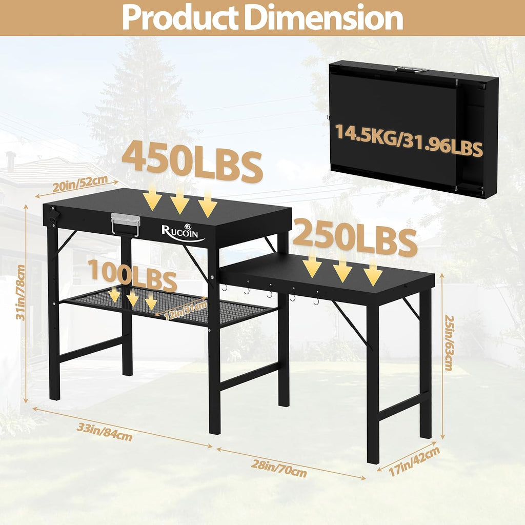 Grill Table - 61" L×31" H×20" W Heavy Duty Pizza Oven Stand