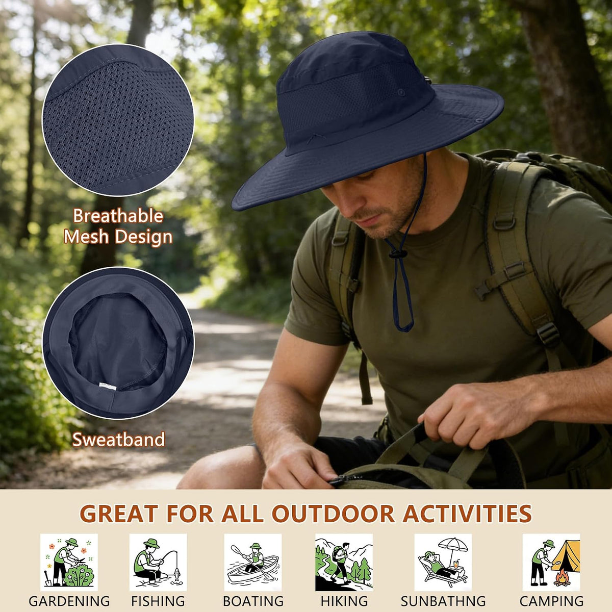 ZOORON Sun Hats for Men Women Fishing Hat with Neck Flap UPF 50+ Wide Brim