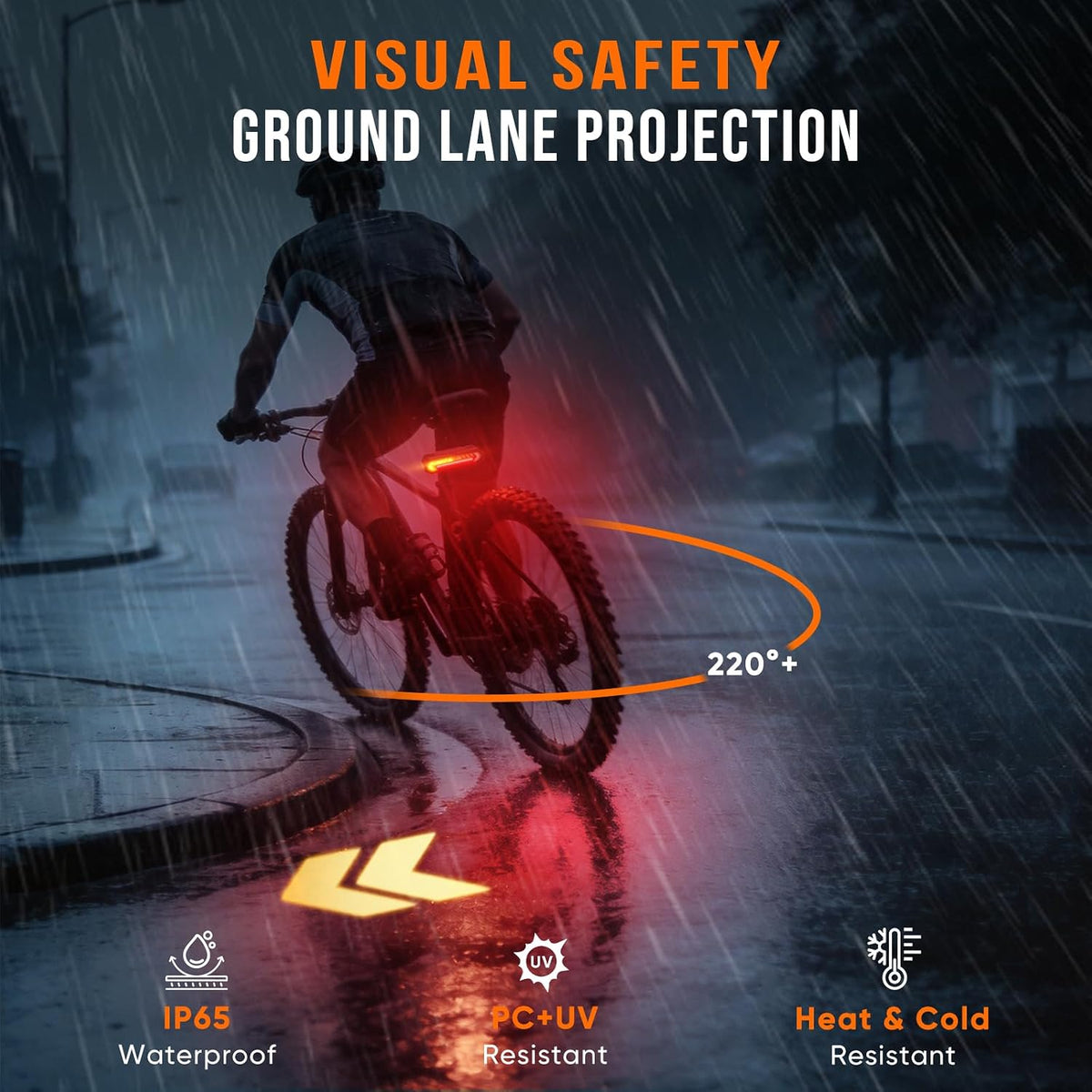Vcwtty Smart Bike Tail Light, Wireless Remote Turn Signals with 120dB Audio Warning & Virtual Lane Projection, USB-C Rechargeable Rear Cycling Light, IP65 Waterproof Anti-Collision Safety Signal