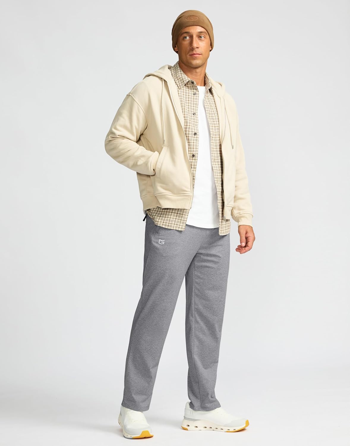 G Gradual Men's Fleece Lined Pants with 3 Zipper Pockets Water Resistant Winter Warm Hiking Pants Athletic Sweatpants for Men