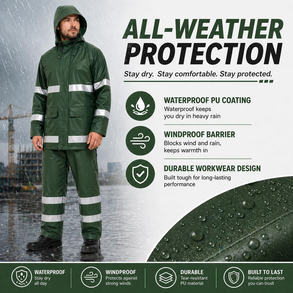 Rain Suit For Men & Women Waterproof Heavy Duty Rain Gear Reflective Jacket for Fishing Outdoor Work Raincoats