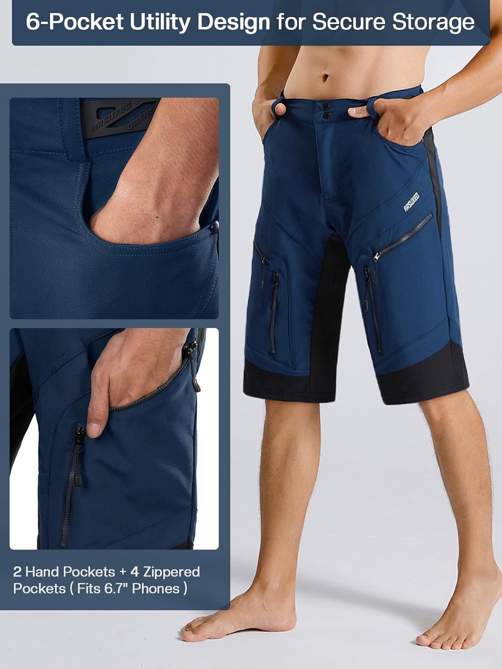 ARSUXEO Men's Loose Fit Cycling Shorts Mountain Bike Shorts Water Ressistant 1903