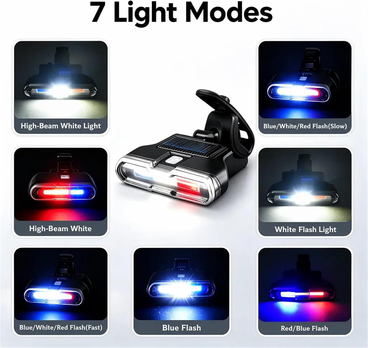 7 Mode Bike Lights with Solar Power Charge, Smart Sensing Bicycle Lights