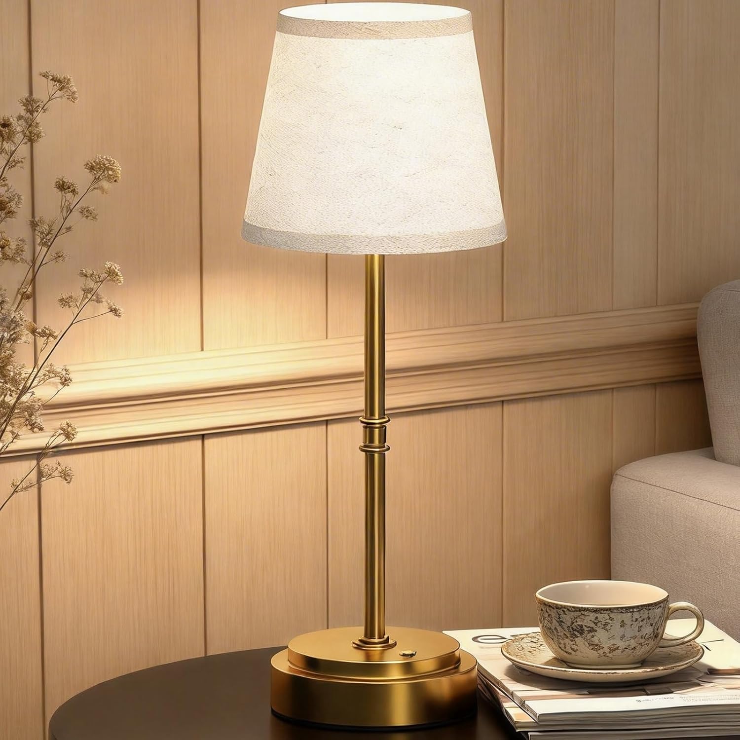 Rechargeable Cordless Table Lamp, Nightstand to End Table,Gold,1 Pack