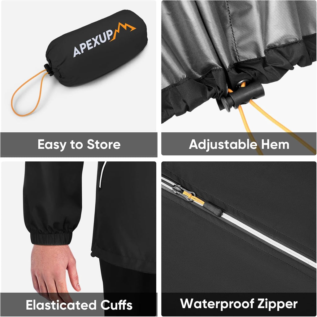 APEXUP Packable Rain Jacket Men Waterproof Lightweight Raincoat with Hood