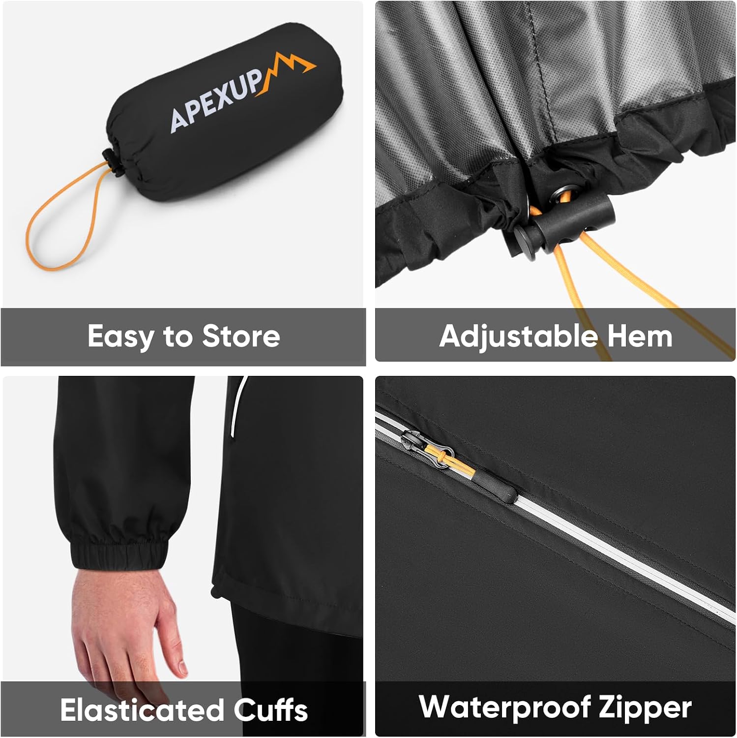 APEXUP Packable Rain Jacket Men Waterproof Lightweight Raincoat with Hood