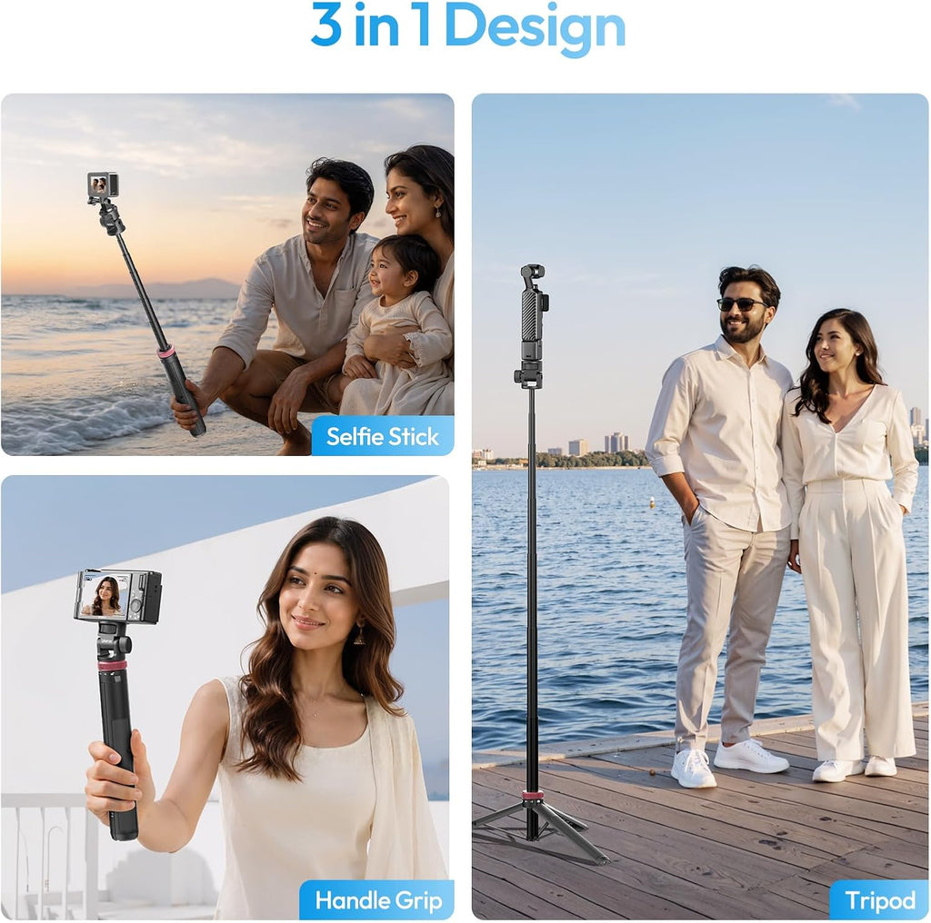 ULANZI MT-71 Tripod Selfie Stick & Vlog Handle with Magnetic Quick Release&1/4'' Screw, 59in Extendable Lightweight Tripod Stand (7-Section) for DJI Pocket 3/Insta360 X5 X4 X3 Series