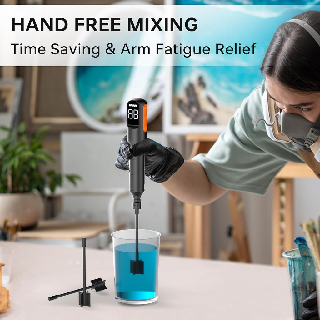 Rechargeable Resin Mixer, Handheld Epoxy Stirrer with 4 Paddles, 2Pack, Black