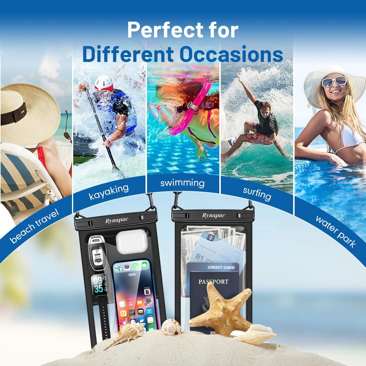 Rynapac Large Waterproof Phone Pouch Up to 10", 2 Pack IPX8 Protector Pouch