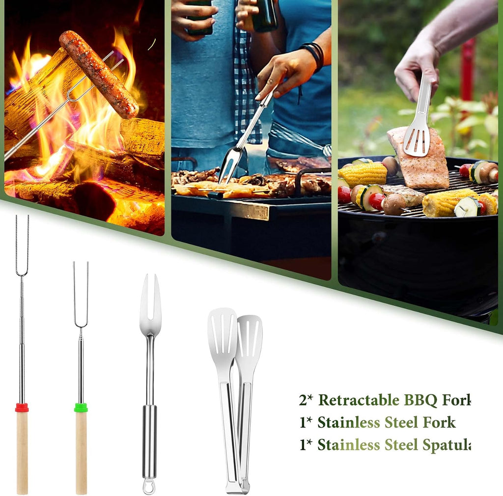 Camping Cooking Utensils Set, Stainless Steel Grill Tools, Camping BBQ Cookware Gear and Equipment for Travel Tenting RV Van Picnic Portable Kitchen Essentials Accessories