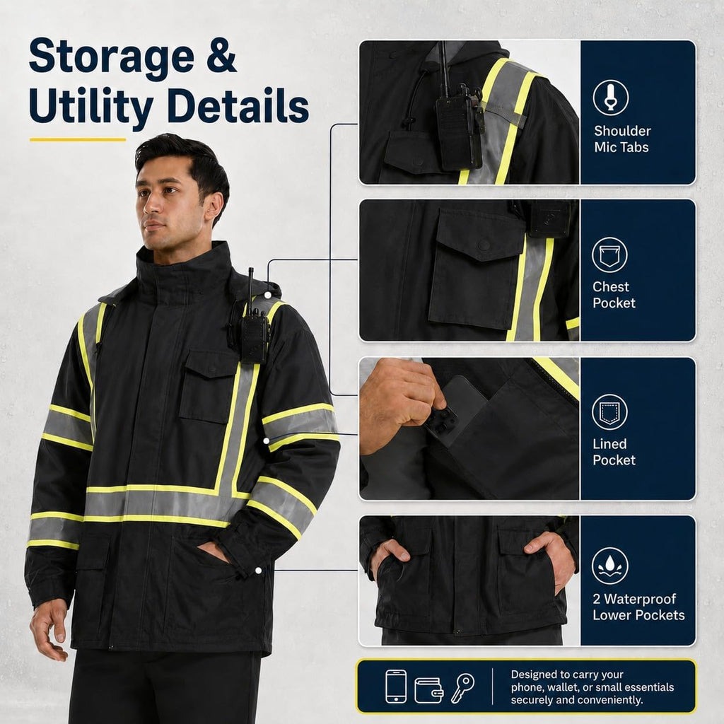SKSAFETY Hi Vis Safety Rain Jacket for Men, Construction Work Rain Gear Heavy Duty Class 3 Rain Coat Waterproof Lightweight