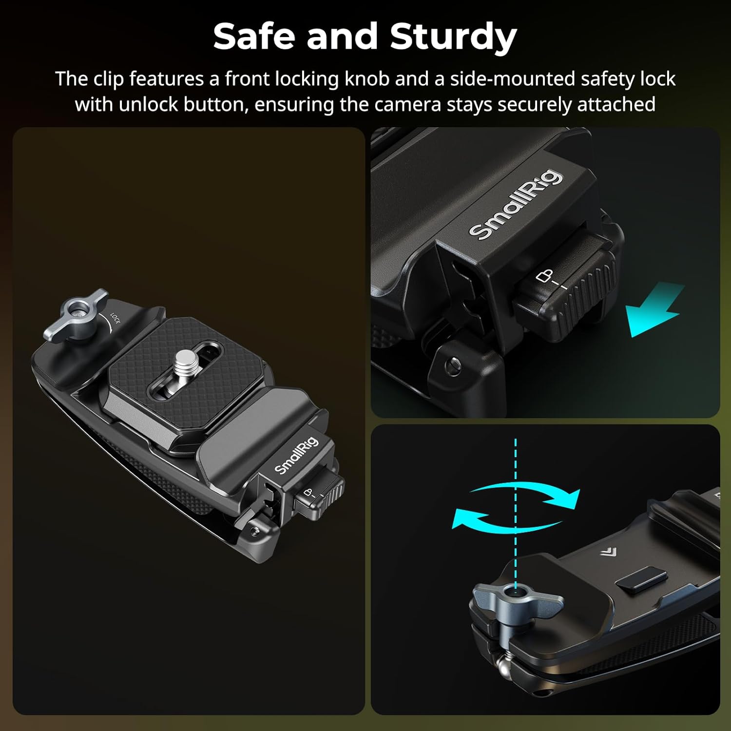 SMALLRIG Camera Clip with Plate, Quick Release System, Max Load 40kg/88lb